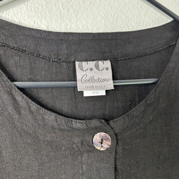 C.C. Collection Linen Button Up Shirt Jacket Black Long Sleeve Pockets Size L - Picture 4 of 7